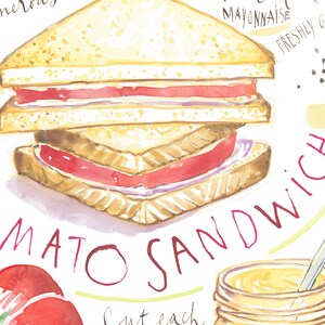 Tomato Sandwich recipe print, Southern food poster, Red kitchen wall art, North Carolina cuisine poster, Watercolor chef gift, Kitchen decor Bild 5