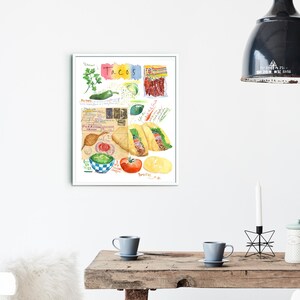 Watercolor Taco Recipe Art Print: Colorful Mexican Kitchen Decor imagen 8