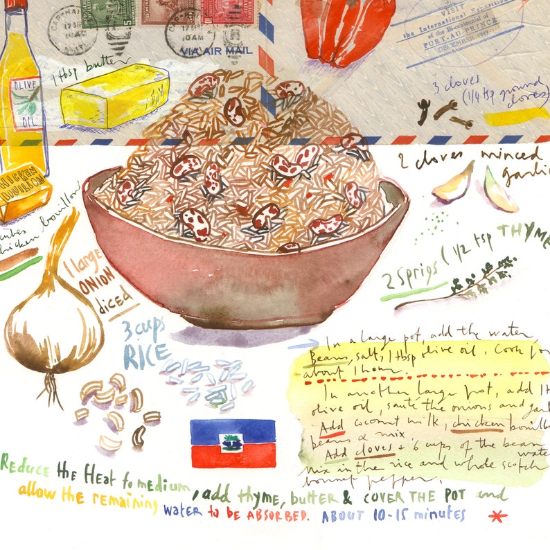 Haitian Rice and Beans recipe print, Caribbean wall art, Watercolor painting, Kitchen art, Food poster, Cooking in Haiti, Haitian cuisine image 5