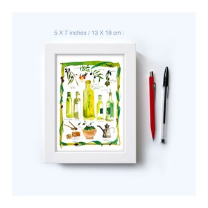 Olive oil watercolor print, Provence France painting, French kitchen poster, Food artwork, Yellow kitchen wall art, European illustration image 8