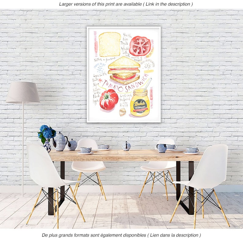 Tomato Sandwich recipe print, Southern food poster, Red kitchen wall art, North Carolina cuisine poster, Watercolor chef gift, Kitchen decor Bild 10