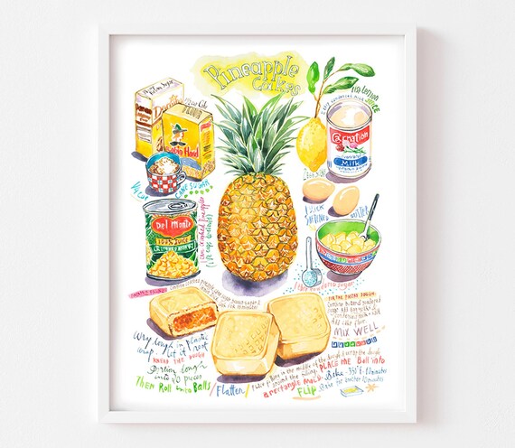 Taiwanese Pineapple Cake Recipe Art Print: Asian Kitchen Watercolor Painting