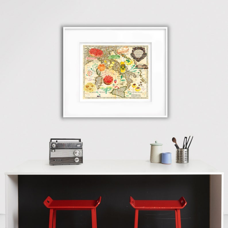 Italy food map poster, Watercolor illustrated map print, Italian kitchen wall art, European cuisine painting, Dining room decor, Italy gift image 6