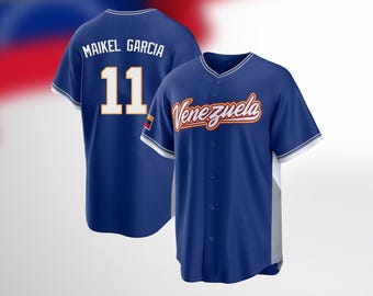 Venezuela Custom Baseball Jersey 2026 Gepersonaliseerde Softbaluniform Teamnaam Nummer Logo voor Fan Blauw wit Shirt kleding Vaderdag