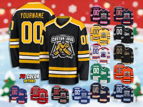 Custom Ice Hockey Jersey Personalized with Name Number Logo Long Sleeve Stitched Hockey Shirt for Men Women Youth Kids Toddler Fans Gift