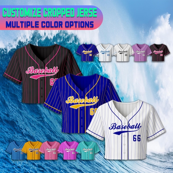 Personalized Name Number Custom Crop Baseball Jersey  for Women and Girls Summer Short Sleeve Sporty Top Multiple Color Options