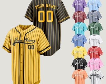 Camiseta de béisbol personalizada - Uniforme de equipo novato, nombre cosido/impreso, hermoso regalo con bordado de rayas intrincado