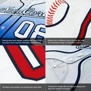 May include: Baseball jersey with blue and white color scheme, featuring the number "08". The jersey has a ribbed trim and the text "Nova Core". The image highlights the professional sports fabric and printed numbers.