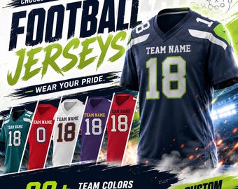 Custom Football Jersey team Personalized Name Number Logo Uniform Unisex Men Women Kids Game Day Outfit, Minnesota Seattle Fan Shirt