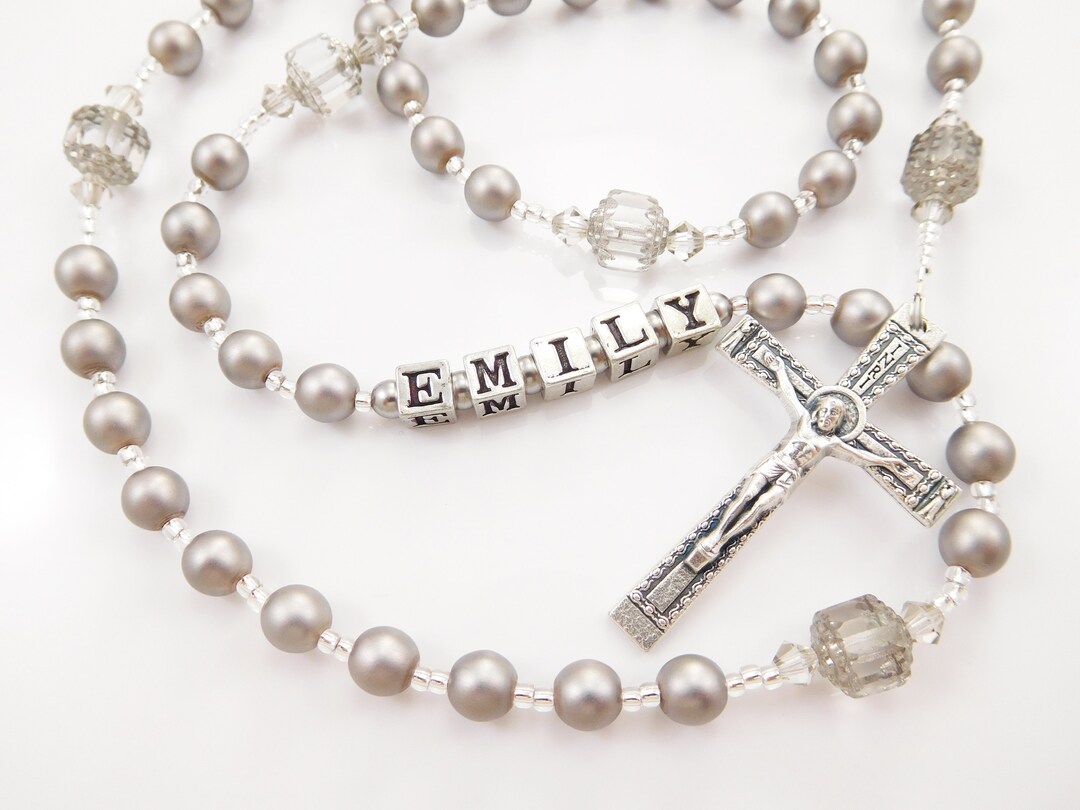 Personalized Rosary Beads in Platinum Gray Czech Glass - Etsy