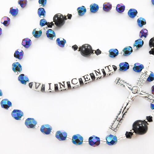 Baby Boy Baptism Personalized Rosary in White and Light Blue Etsy