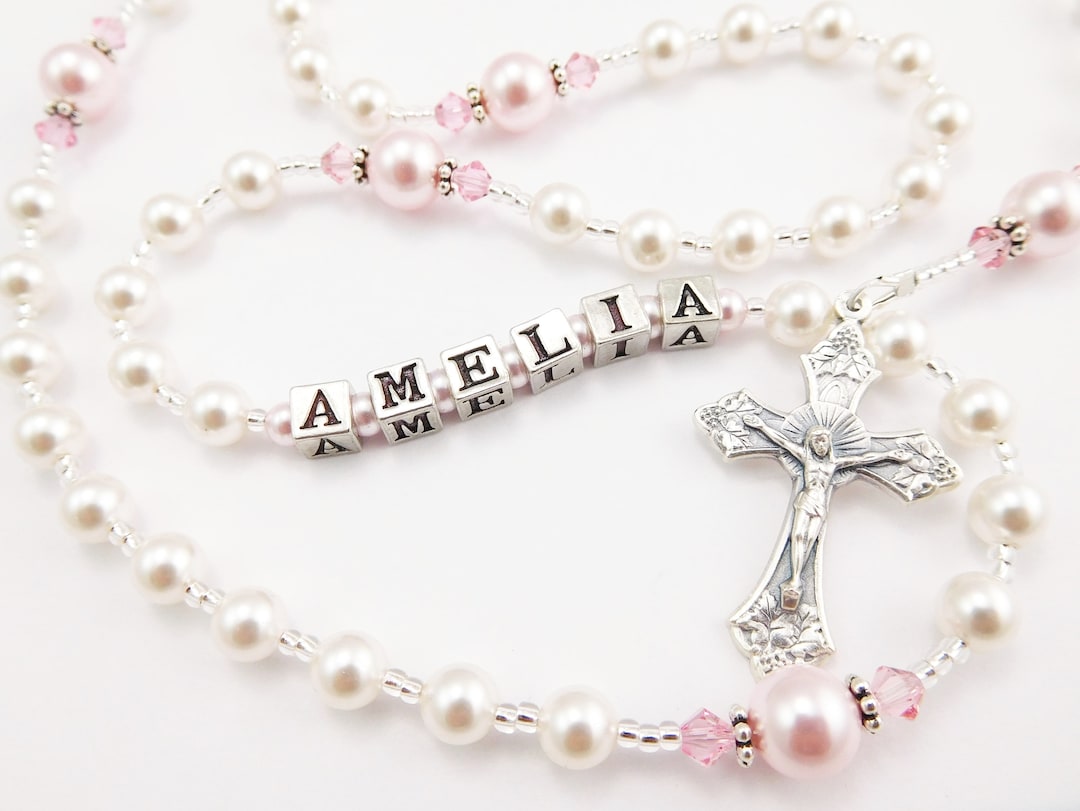 VICTORIAGRACES LDS Baptism Gift, CTR Charm Bracelet, Pink and White Faux Pearls with Crystals, Choose The Right Gifts for Girls, Presents from Grandma