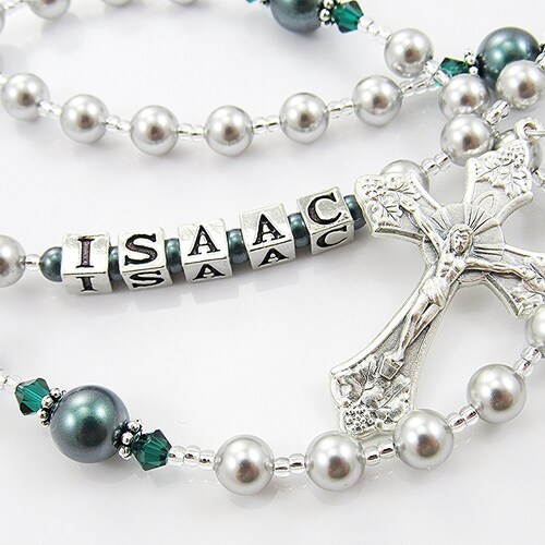 Baby Boy Baptism Personalized Rosary in White and Light Blue Etsy