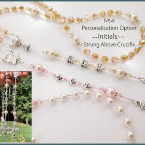 Baptism, First Communion Personalized Rosary Gift Girl Catholic Confirmation or Quinceanera Gray and Pink image 6