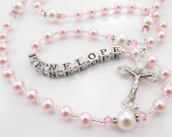 Pink Rosary for a Little Girl's Baptism, Christening or First Communion. Special Gift for a Teenage Girl's Quinceanera or Confirmation.
