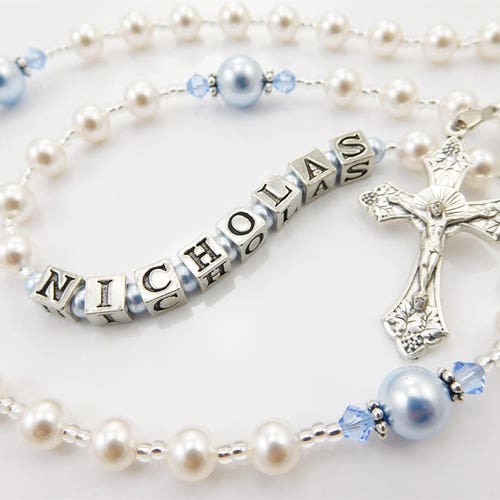 Baptism Boy Rosary Rosary Personalized Gift in Baby Blue and Etsy