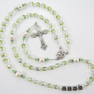 August Birthstone Peridot Green Personalized Rosary Baptism, First Communion, Confirmation Gift Handmade in the USA image 7