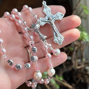 Pink Rosary for a Little Girl&#39;s Baptism, Christening or First Communion. Special Gift for a Teenage Girl&#39;s Quinceanera or Confirmation.