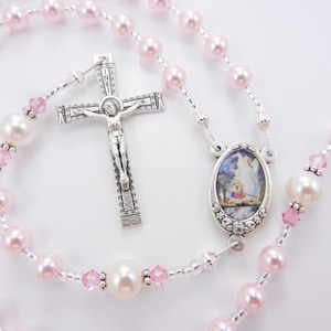 First Communion Rosary Gift for a Little Girl Keepsake for Baptism Christening All Ages Pretty Pink and White Handmade image 2