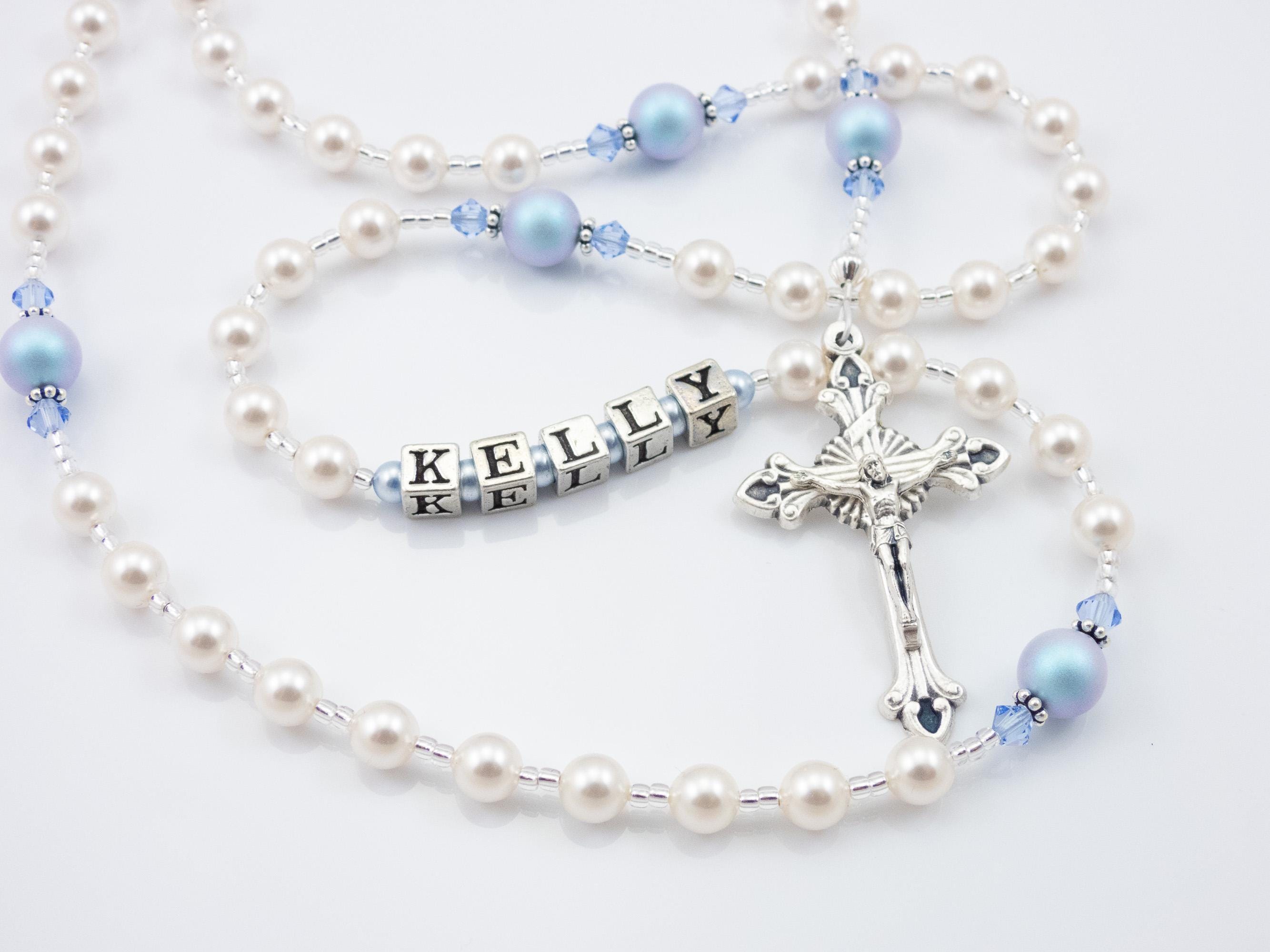 Personalized Mermaid Blue Rosary Beads: Catholic Baptism Gift