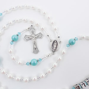 Turquoise Rosary Beads: Catholic Gift for Baptism, Communion, Quinceanera
