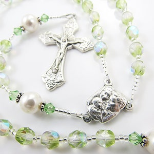 August Birthstone Peridot Green Personalized Rosary Baptism, First Communion, Confirmation Gift Handmade in the USA image 3