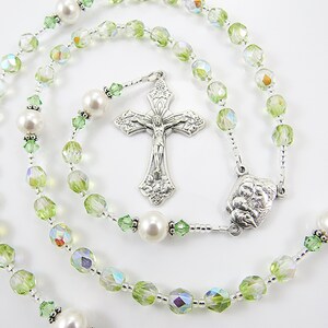 August Birthstone Peridot Green Personalized Rosary Baptism, First Communion, Confirmation Gift Handmade in the USA image 2