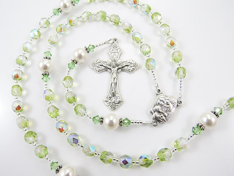 August Birthstone Peridot Green Personalized Rosary Baptism, First Communion, Confirmation Gift Handmade in the USA image 2