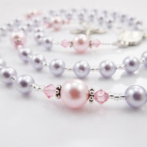 First Communion Gift - Rosary for a Little Girl - Purple and Pink - Personalized Keepsake for Baby Baptism