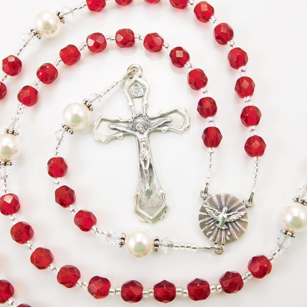 July Ruby Birthstone Red Rosary Beads - Personalized  - Baptism, First Communion, Confirmation Gift - Handmade in the USA