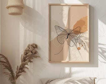 Boho Butterfly Line Art Print: Minimalist Neutral Decor (Digital Download