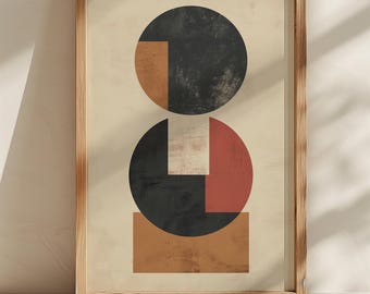 Impresión geométrica Bauhaus / Japandi Terracota, Negro y Beige (Descarga digital)