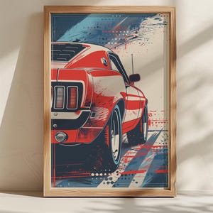 Retro Muscle Car Art Print, Vintage Racing Poster, Bold Pop Art Garage Wall Decor