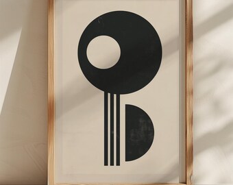 Impresión geométrica Bauhaus / Arte mural minimalista en beige y negro (descarga digital)