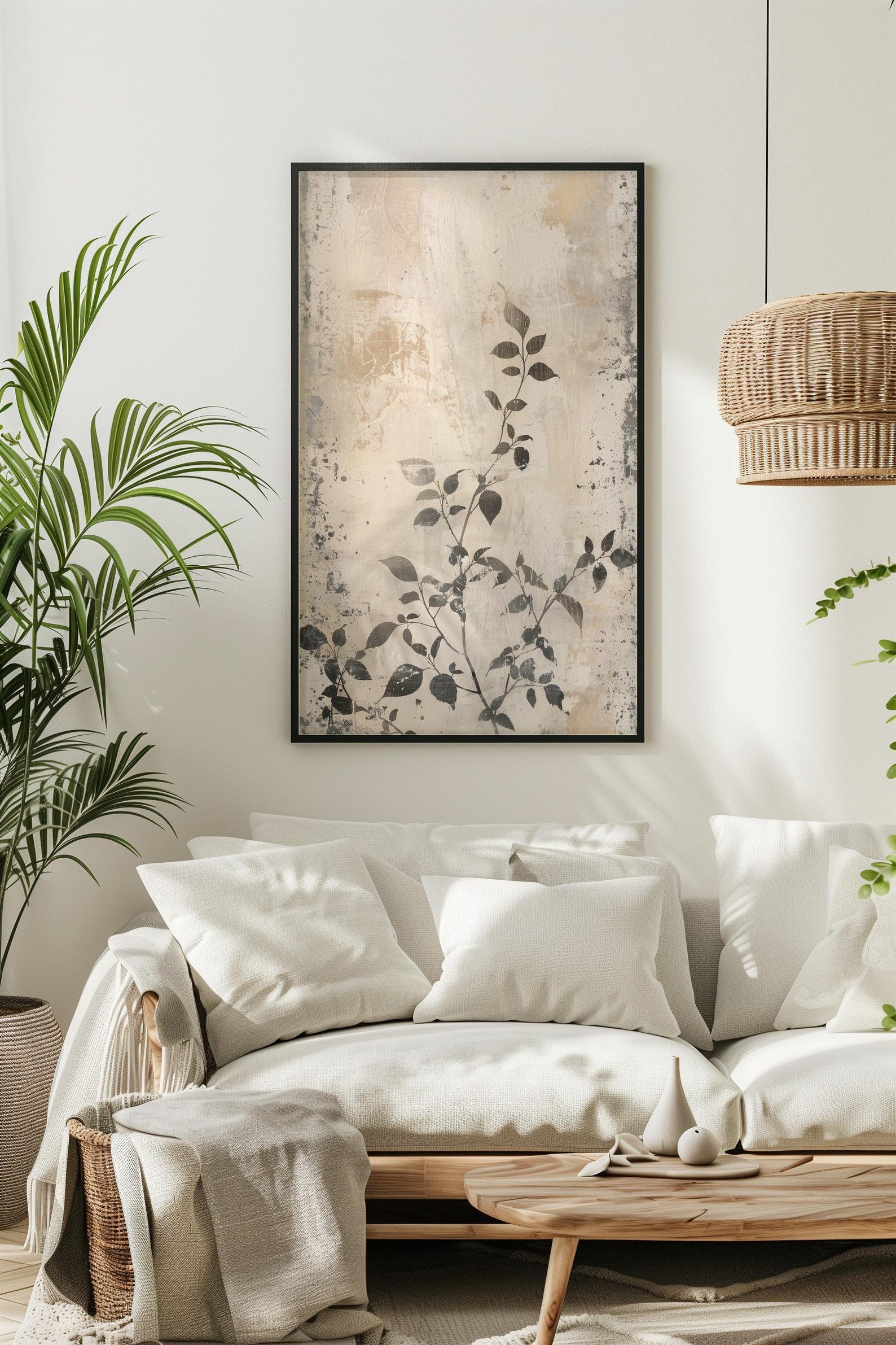 Neutral Textured Botanical Wall Art Print Beige Minimalist Leaf Decor ...