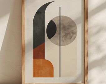 Bauhaus Geometric Art Print: Beige & Terracotta, Minimalist Decor (Digital Download)