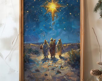 Three Wise Men Nativity Oil Painting Print: Boho Christmas Decor (Digital Download)