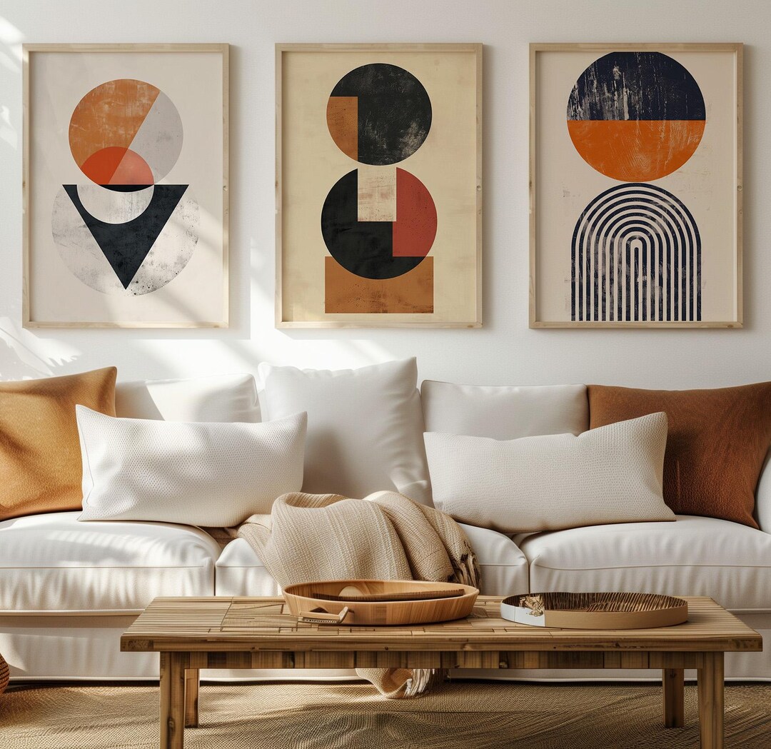 Mid Century Modern Geometric Prints Set | Boho Wall Art (digital ...