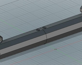 May include: A long, silver-colored, hexagonal-shaped metal rod with two round, silver-colored caps on each end. The rod has a smooth, shiny surface.