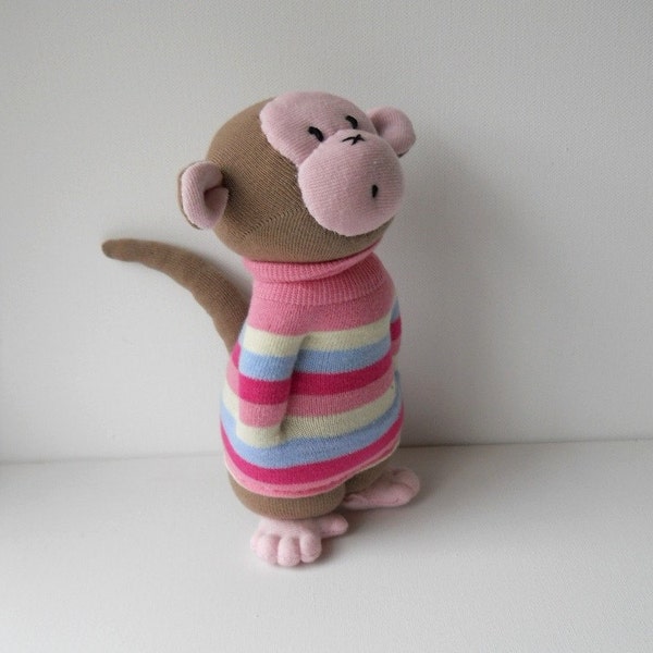 Sock monkey, sock animal, soft sculpture, plush, Bubbles