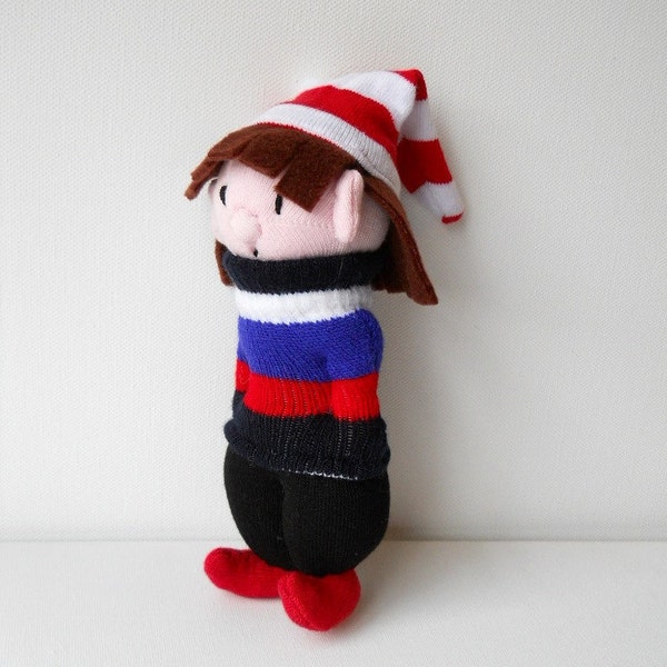 elf, sock doll, Christmas plush, plush doll, art doll, soft sculpture, Alfie Elf