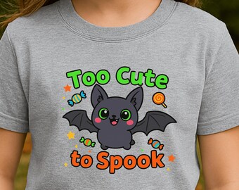 Too Cute to Spook Kids Halloween Shirt Kawaii Bat Candy Tee Toddler & Youth Halloween Outfit, halloween gift, gift for kids