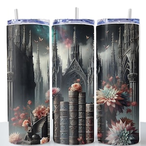 Bookish Tumbler Wrap boekenliefhebber beker met een romantische gothic flair is het perfecte cadeau! Bekerverpakking van 20 oz.