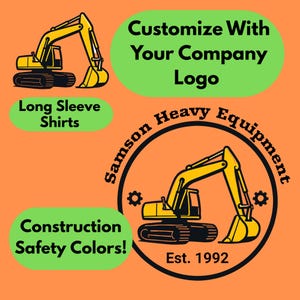 Your Business Logo on Safety Color Long Sleeve Shirts, Construction Worker Shirt, Safety Colors. Gift for employees
