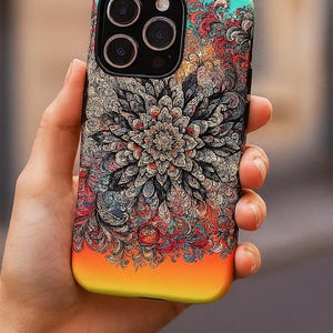 Boho Mandala Bloom Phone Case Colorful Psychedelic Floral Pattern, iPhone and Galaxy phone case, gift for her