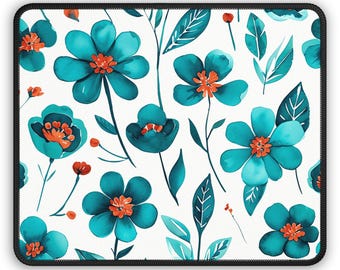 Türkis Blumenmuster-Mausunterlage | Mousepad mit floralem Motiv