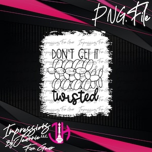 Könnte beinhalten: Ein digitales Design mit einer schwarz-weißen Grafik von Ballon-Tieren und dem Text "DON'T GET IT TWISTED" auf weißem Hintergrund. Das Design befindet sich vor einem geometrischen Hintergrund in Schwarz und Pink.