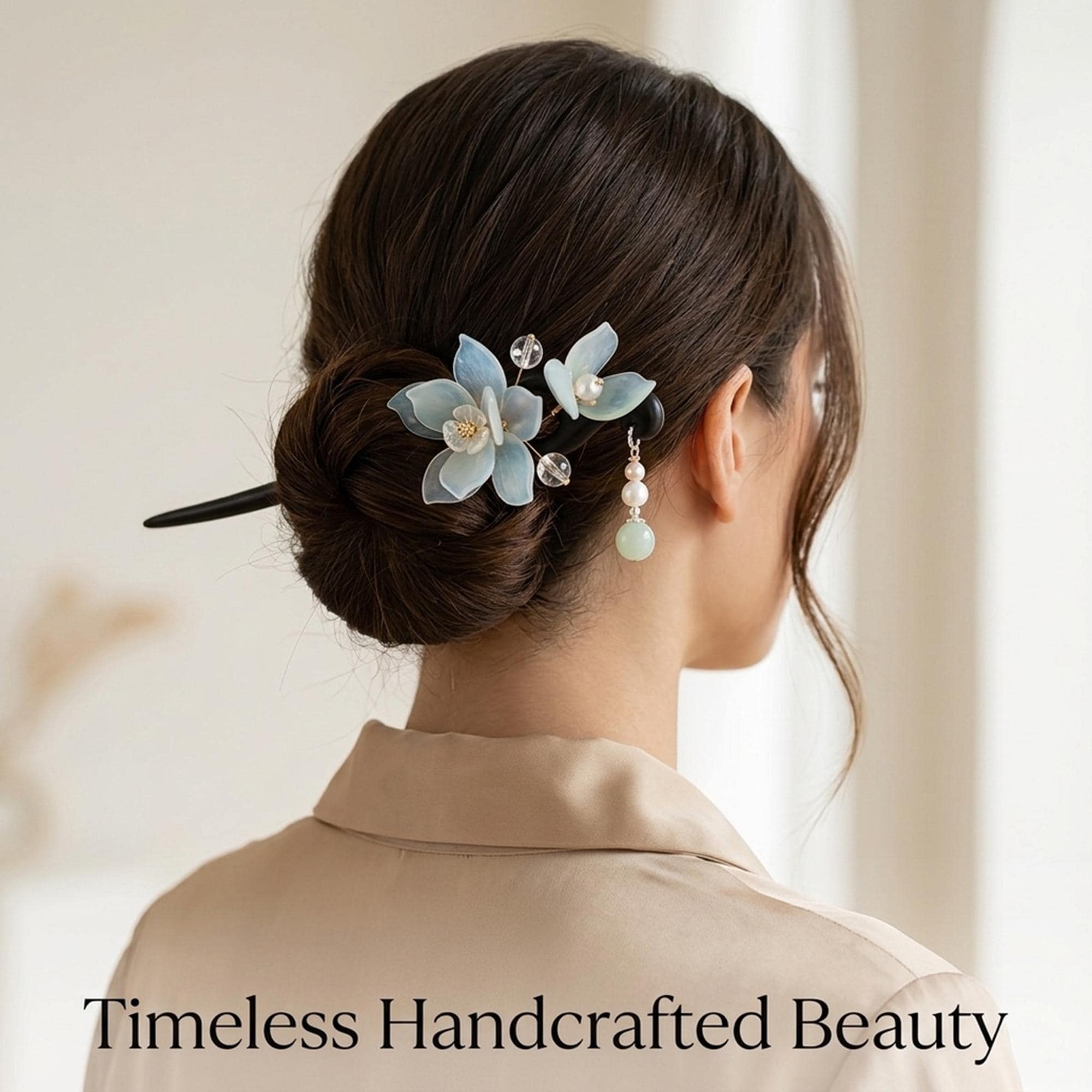 Ebony Wood Hairpin with Jade Orchid Tassel - Hanfu Hair Accessory, Bridal Step Shake