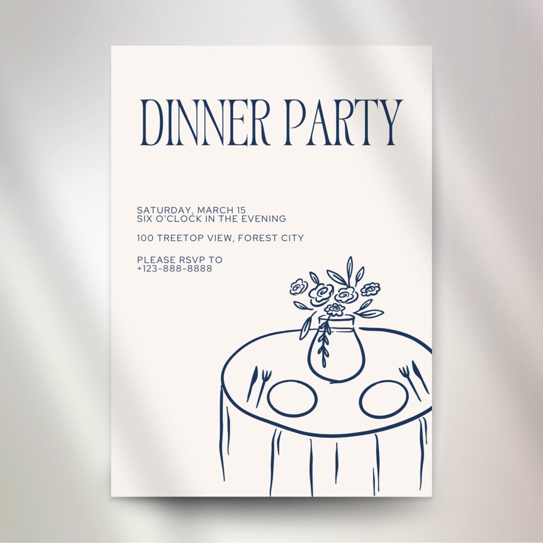 Elegant Dinner Party Invitation Template • Hand-drawn Dining Table ...