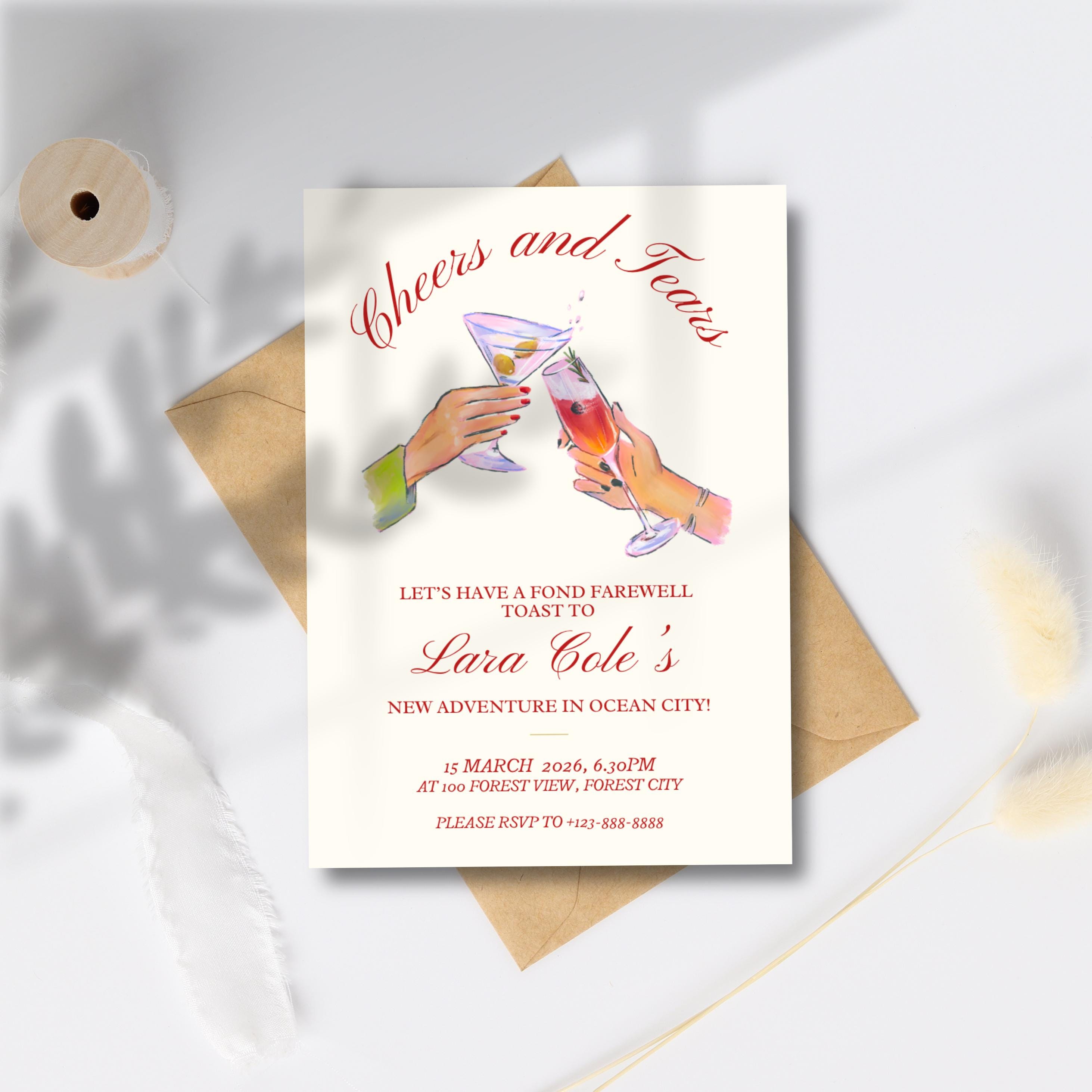Farewell Party Invitation • Hand-drawn Cocktails Canva Template ...